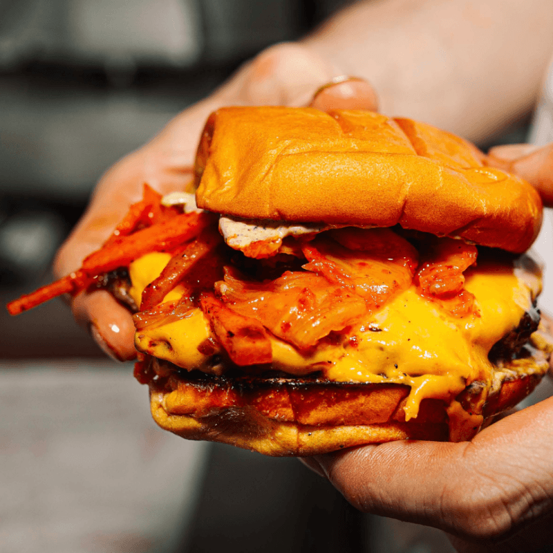 Veggie Beyond Meat Smash Kimchi Burger