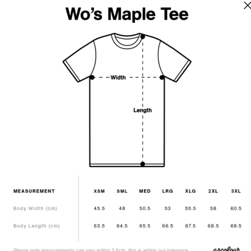 Women tee size guide