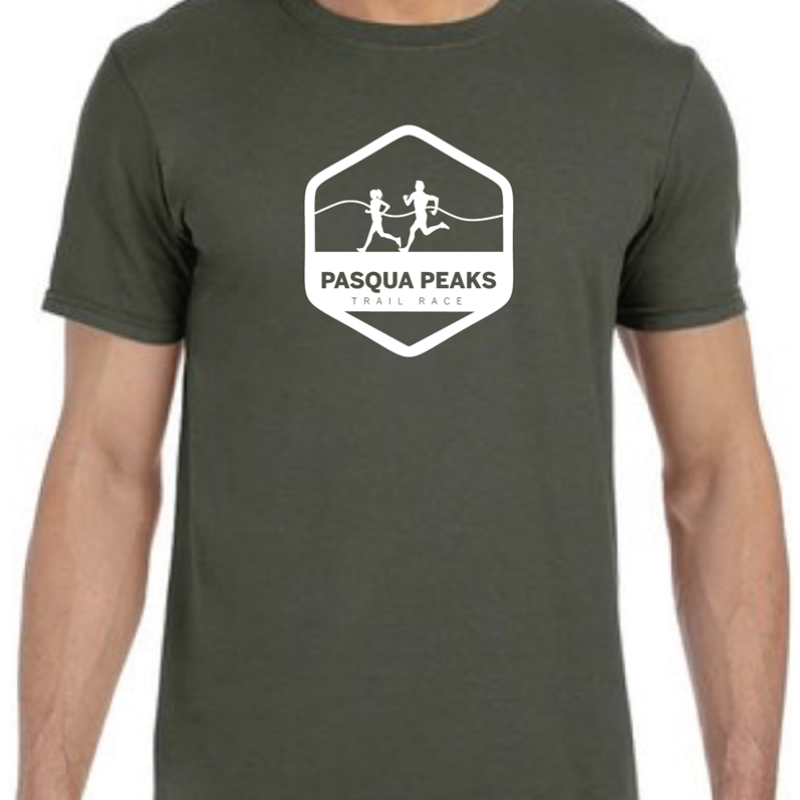 Green t-shirt with Pasqua Peaks logo on the chest