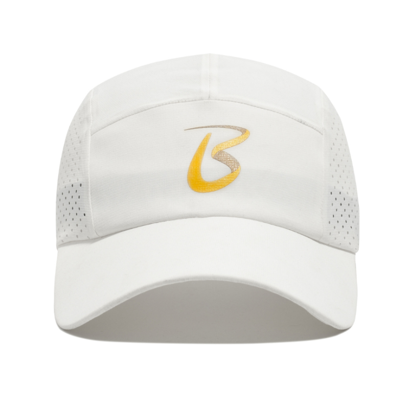 Front view - white cap with yellow B