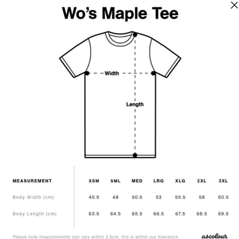 Women tee size Guide
