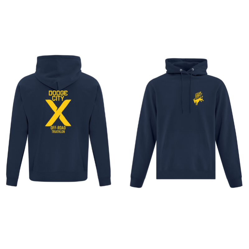 navy hoodie with gold graphics