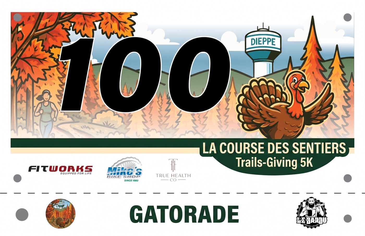 Dossard officiel de La Course des sentiers 5K avec le coupon Gatorade