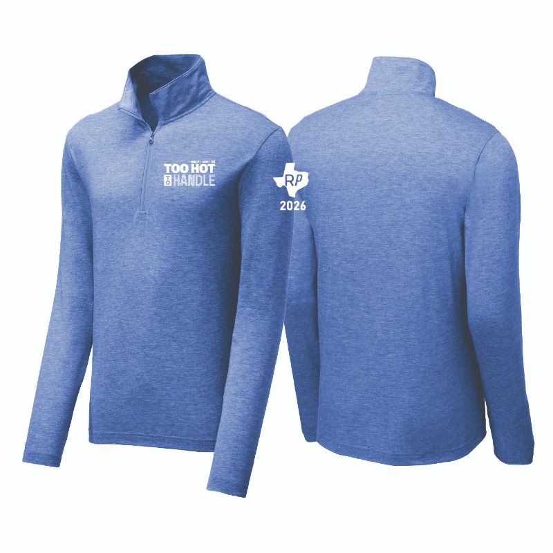 A performance essential with a clean, modern look. This quarter-zip features a subtle Too Hot to Handle chest graphic and RP Texas 2026 sleeve detail. Lightweight, breathable, and ideal for training or recovery days.