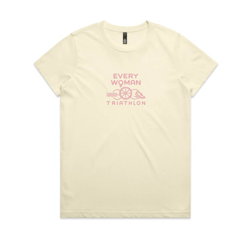 Butter yellow tee with pink logo print