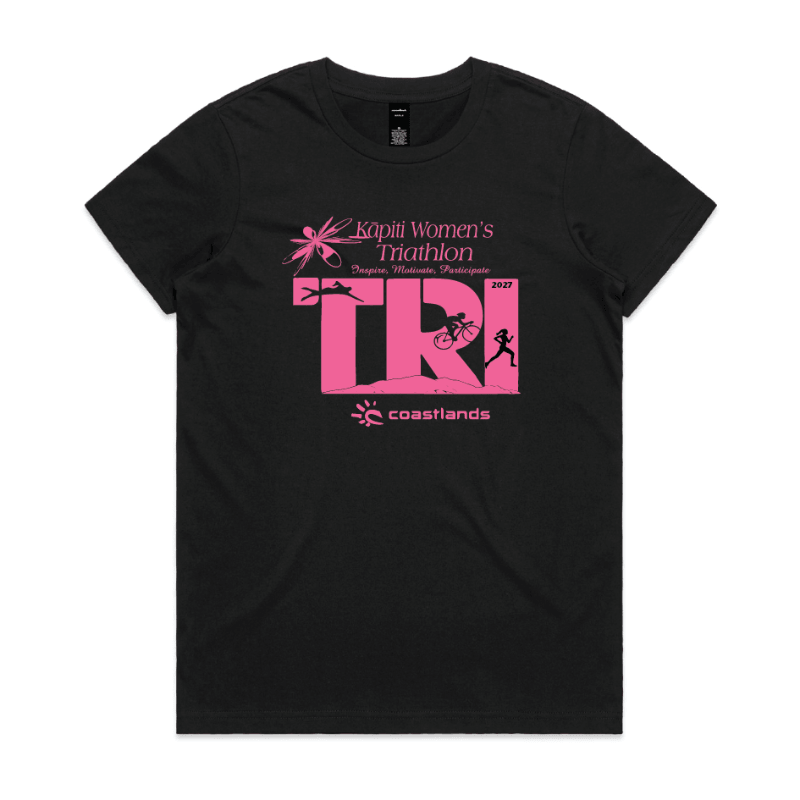 Women's Maple Tee - Black with Pink Logo