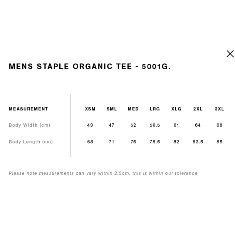 Men tee size guide