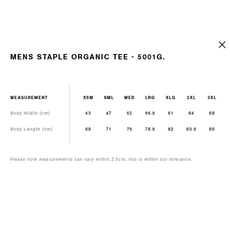 Men Tee size guide