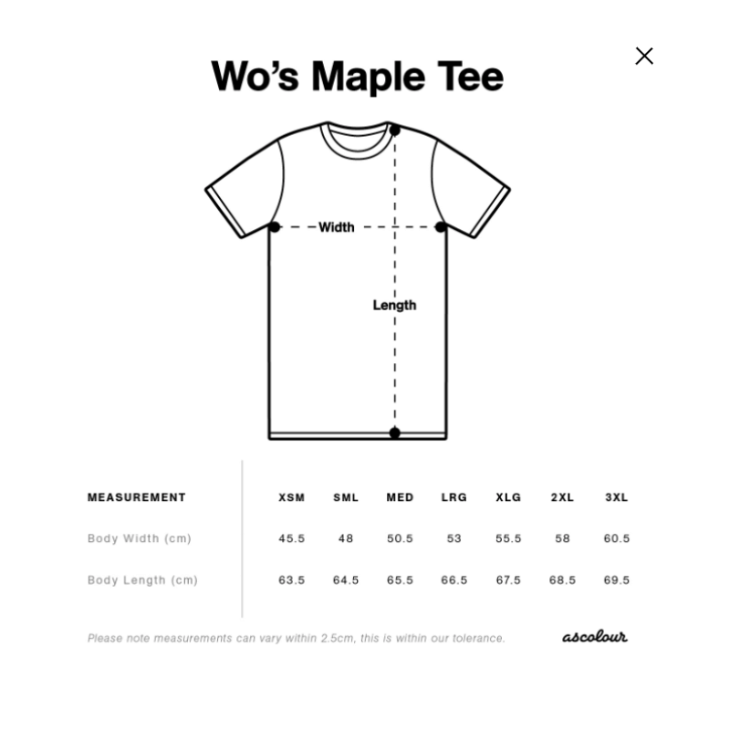 Women tee size guide