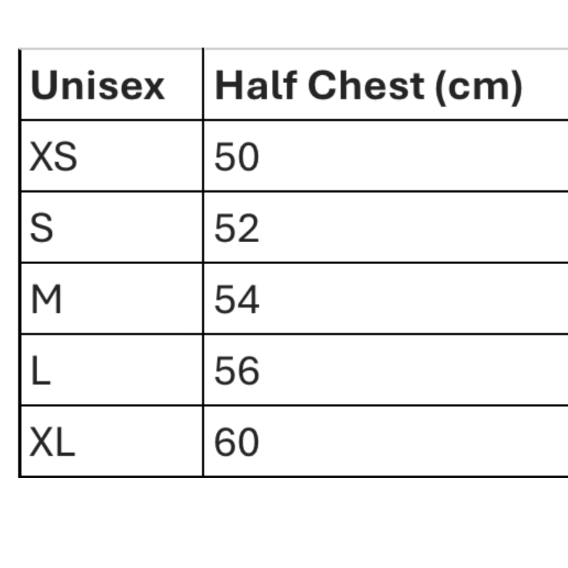 Unisex/Men's Sizing Chart