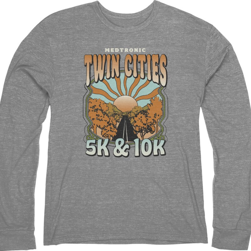 Gray long sleeve tri-blend with 5K/10K artwork.
