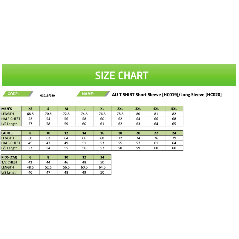 Sizing chart