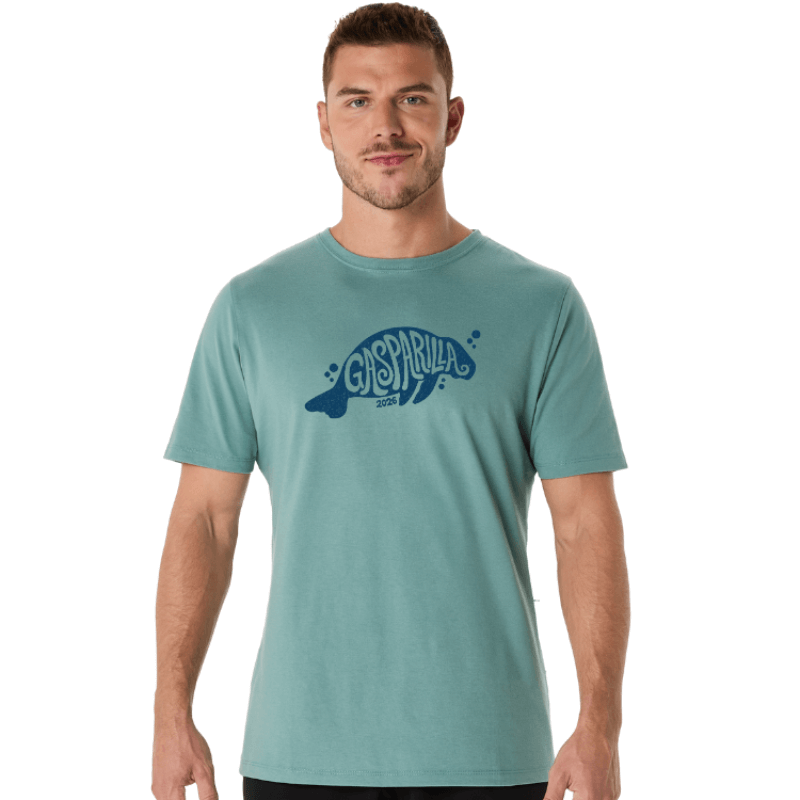 Men's Green tee with Gasparilla Manatee logo
