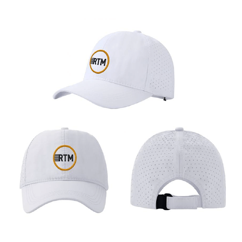 Perforated, lightweight running cap with bespoke RTM embroidery. Tried, tested and loved by the Run The Maine committee. (one size, velcro fixing) (White)