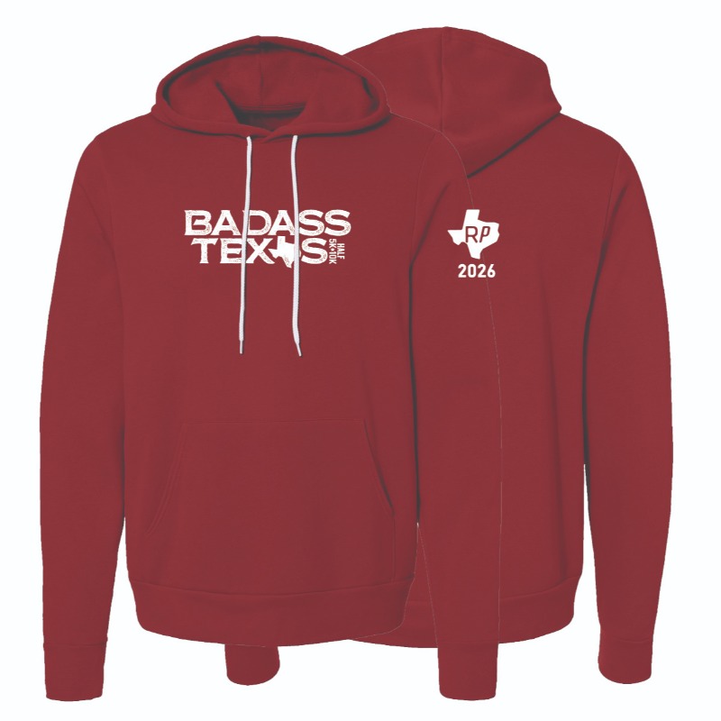A classic hoodie with Texas attitude. The Badass Texas graphic on the front pairs with a subtle RP Texas mark on the back for a bold yet clean look. Soft, warm, and built for everyday wear—from race weekend to cool Texas nights.