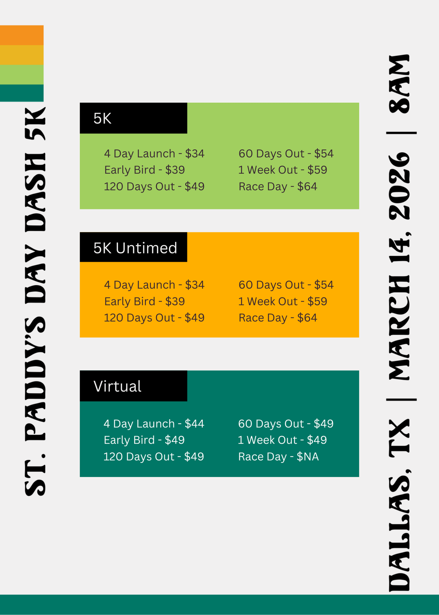 St Paddy's Day Dash 5K Pricing