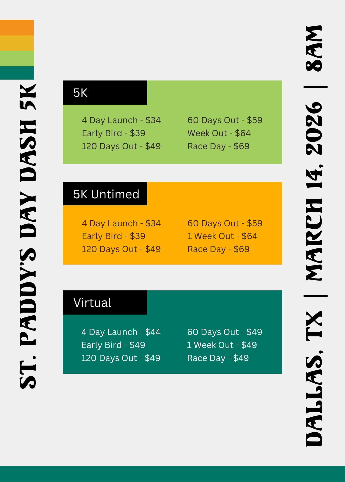 St Paddy's Day Dash 5K Pricing