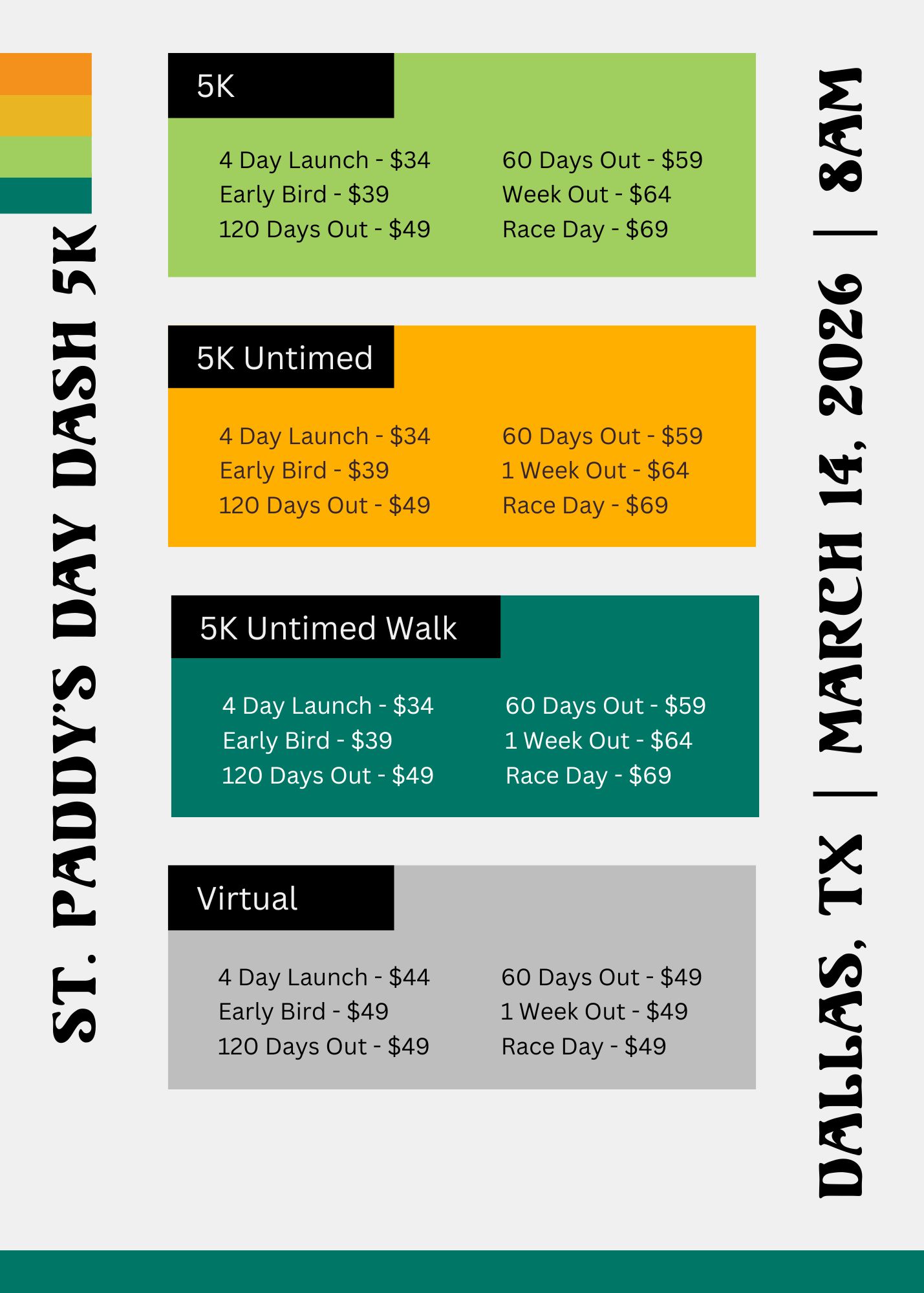 St Paddy's Day Dash 5K Pricing
