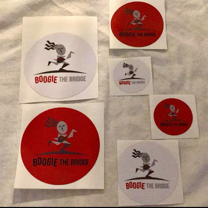 Featuring our inclusive and fun loving Boogie girl available on both red and white backgrounds. Stickers are printed on high-quality, vinyl - these stickers are built to last, making them perfect for water bottles, laptops, cars, and adventure gear. Size: