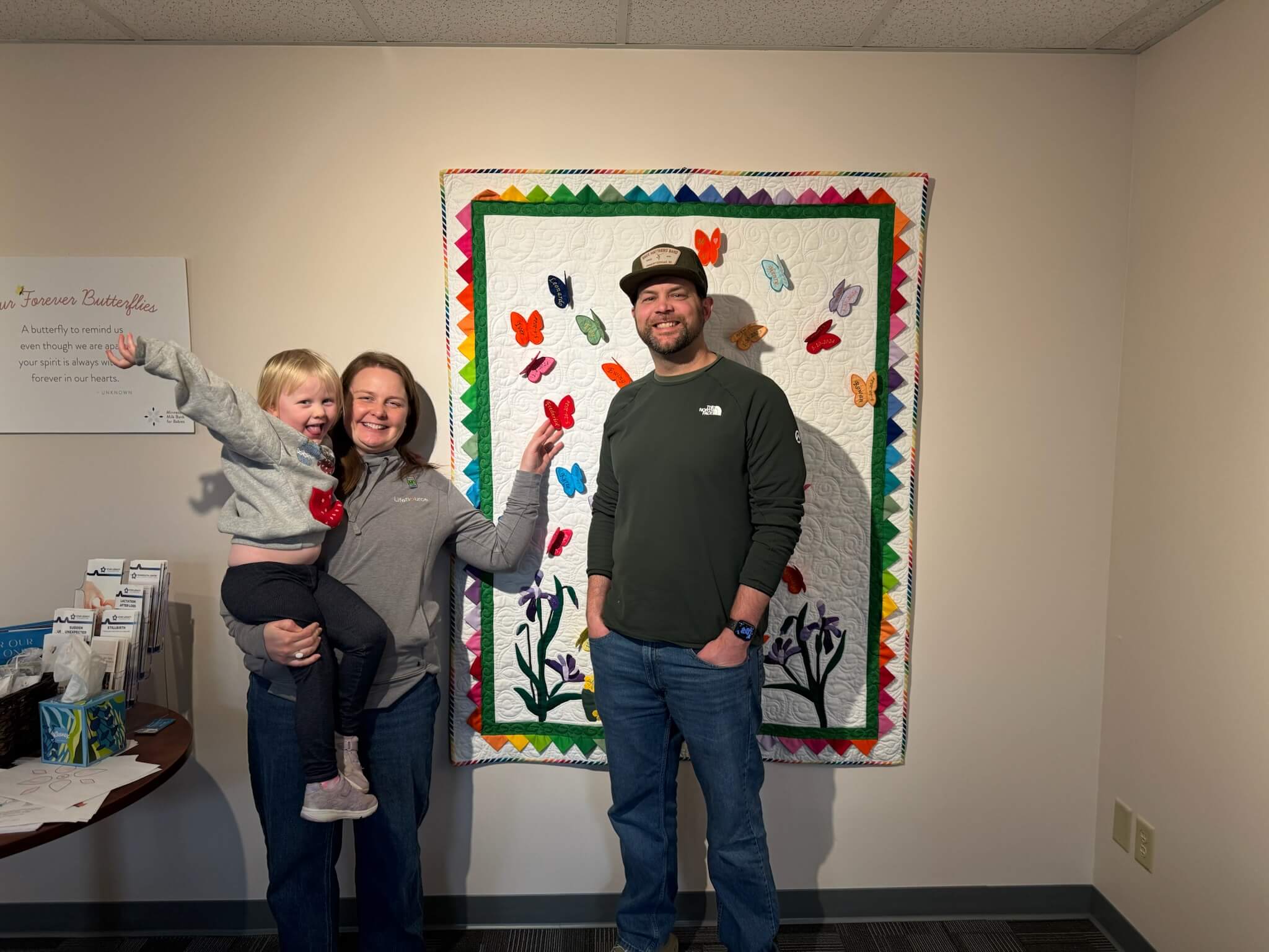 Freddy's forever butterfly displayed on the spring quilt at MMBB headquarters